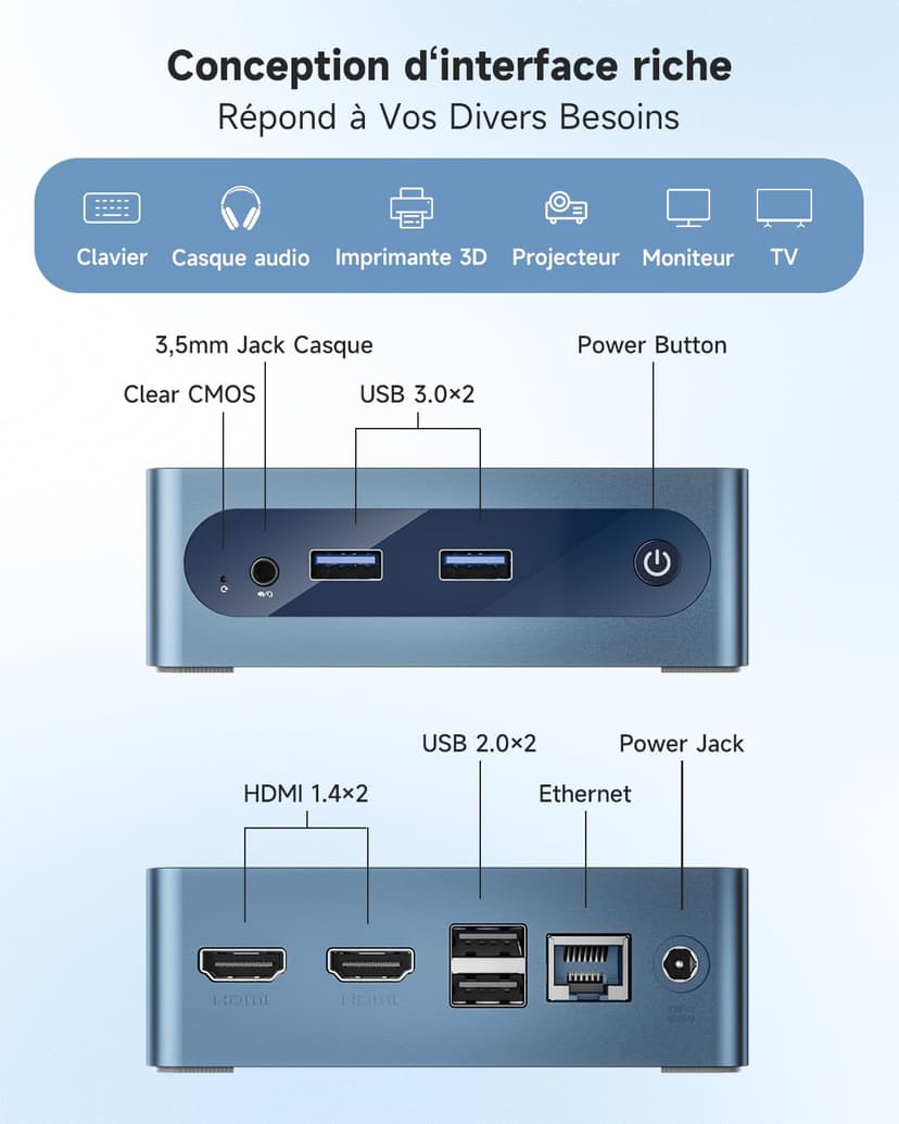 BMAX B1Plus Mini PC Win 11, Intel Celeron J3355(jusqu'à 2,5 GHz) 6 Go LPDDR3 RAM 128 Go eMMC SSD, Mini Ordinateur de Bureau Double écran, WiFi 5, BT5.0, Tour PC pour l'école/Bureau - 6