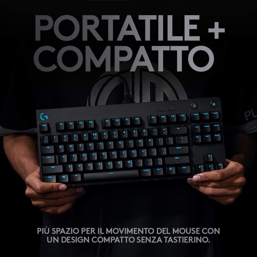 Logitech G PRO Tastiera gaming meccanica, ultraportatile senza tastierino numerico, cavo micro-USB rimovibile, tasti con retroilluminazione RGB LIGHTSYNC da 16,8M di colori, US Intl, PC/Mac - Nero - 5