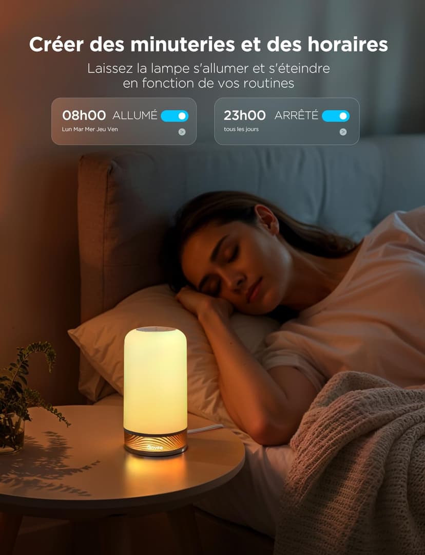 Govee Lampe de Chevet LED, Lampe de Table Tactile Dimmable RGBICWW avec 70 Modes Scène, Compatible avec Alexa, Fonctionne avec Matter, 2700-6500k, 500 Lumens, pour Salon et Chambre (Filaire) - 6