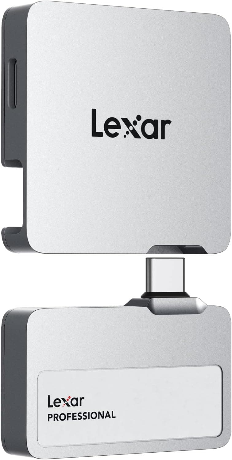 Lexar Professional Go Disque SSD Portable avec concentrateur 1 to, Ultra Compact, jusqu'à 1050 Mo/s en Lecture et 1000 Mo/s en écriture, USB 3.2 Gen 2, pour iPhone 15/16, argenté - 1