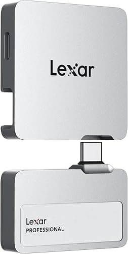 Lexar Professional Go Disque SSD Portable avec concentrateur 1 to, Ultra Compact, jusqu'à 1050 Mo/s en Lecture et 1000 Mo/s en écriture, USB 3.2 Gen 2, pour iPhone 15/16, argenté