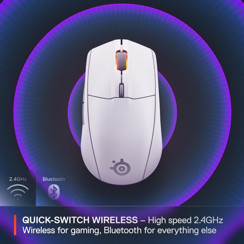 SteelSeries Rival 3 Wireless Gen 2 Gaming Mouse - 2.4GHz and Bluetooth - 18000 DPI TrueMove Air Optical Sensor - 60 Million Click Durability - Light-Weight - 100% PTFE Feet - White - 3