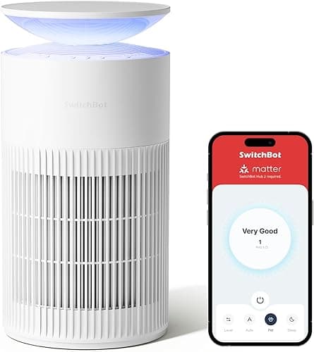 SwitchBot Purificateur D'air Avec Application Et Veilleuse, CADR 400m³/h, Jusqu'à 83㎡, Filtre HEPA Élimine 99.97% Moisissures Poussières, Mode Sommeil 20dB (Purificateur)