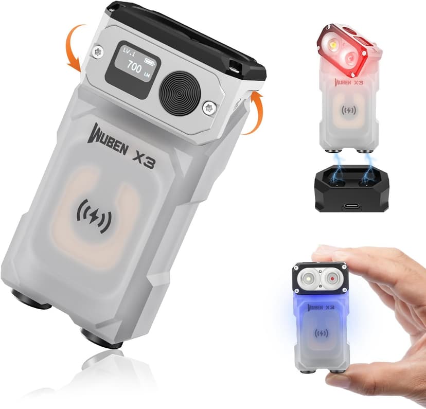 WUBEN X3 Mini Lampe de Poche Rechargeable Avec Borne de recharge et Aimant, Lampe de Poche EDC À 180 Degrés, Étanche Ip65, Porte-Clés, 10 Modes, Lanière de Chargement de Type C Pour le Camping - 1