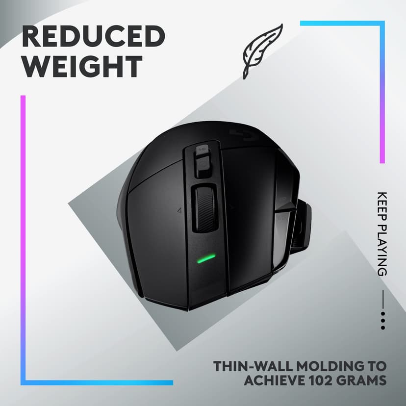 Logitech G G502 X LIGHTSPEED Wireless Gaming Mouse - Optical mouse with LIGHTFORCE hybrid optical-mechanical switches, HERO 25K gaming sensor, compatible with PC - macOS/Windows - Black - 6