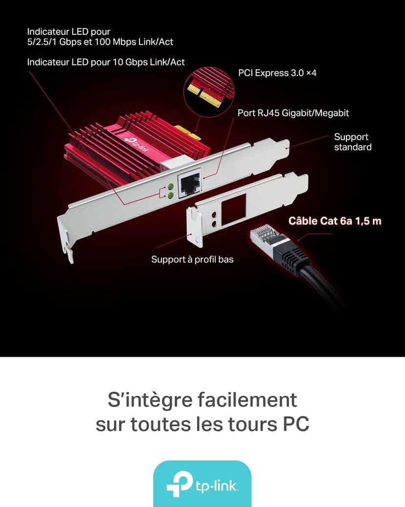 TP-Link TX401 Carte Réseau PCIe 10 Gigabit, Carte Réseau 10Gbps, Câble Ethernet Cat 6A Inclus, Latence Ultra-Faible, Compatible avec Windows 11/10, Linux - 8