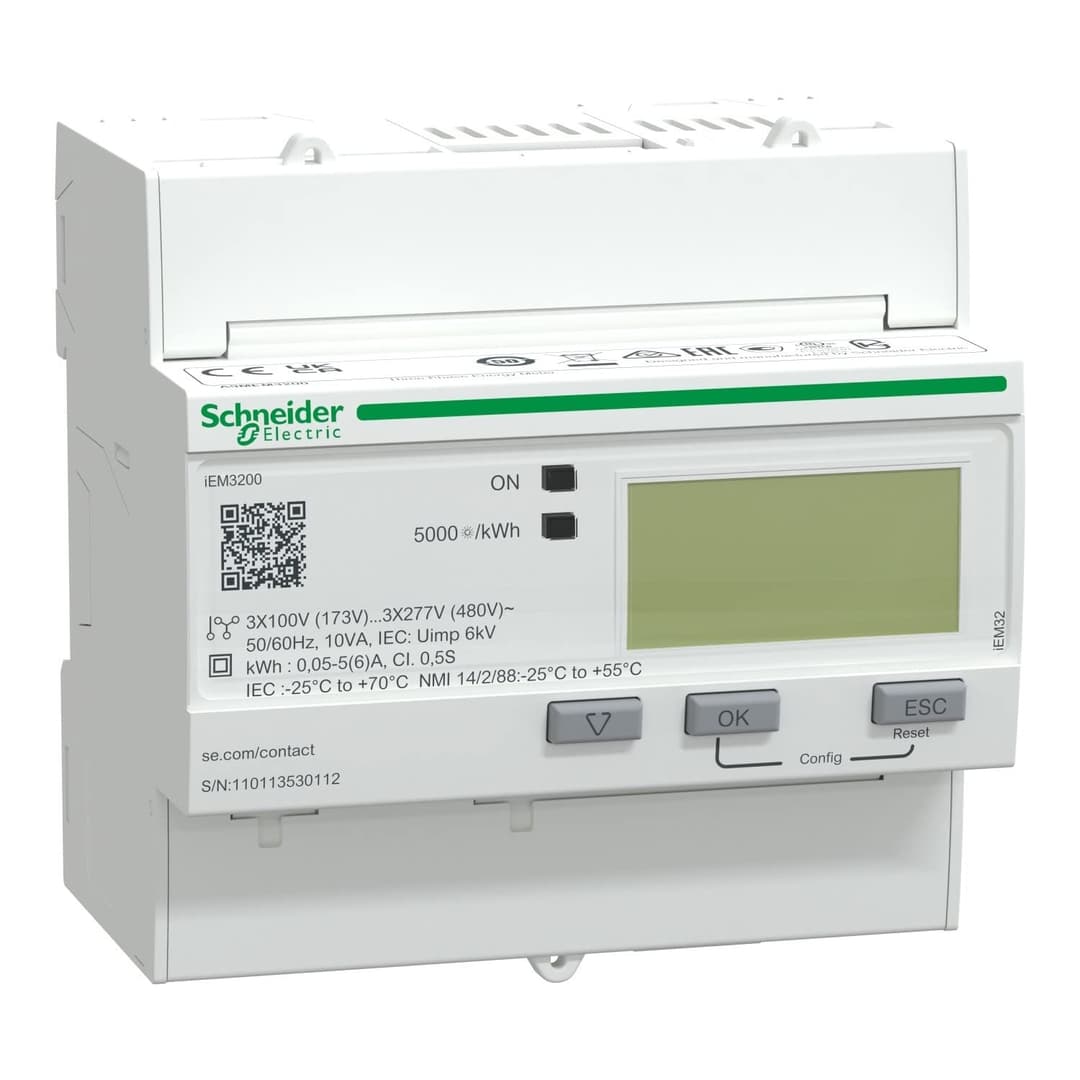 Schneider A9MEM3200 3 Phase 5A Energy Meter with Partial Counter
