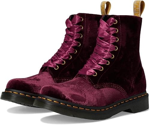 Dr. Martens Women's Vegan 1460 Pascal Velvet 8 Eye Boot Fashion, Cherry Red, 3 UK