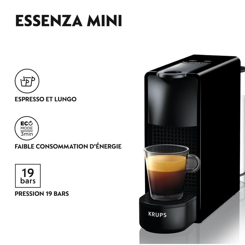 Krups Nespresso Coffee Pod Maker, Compact Espresso Maker, 2 Cup Sizes, Automatic Shut-off, Essenza Mini Black YY2910FD - 3