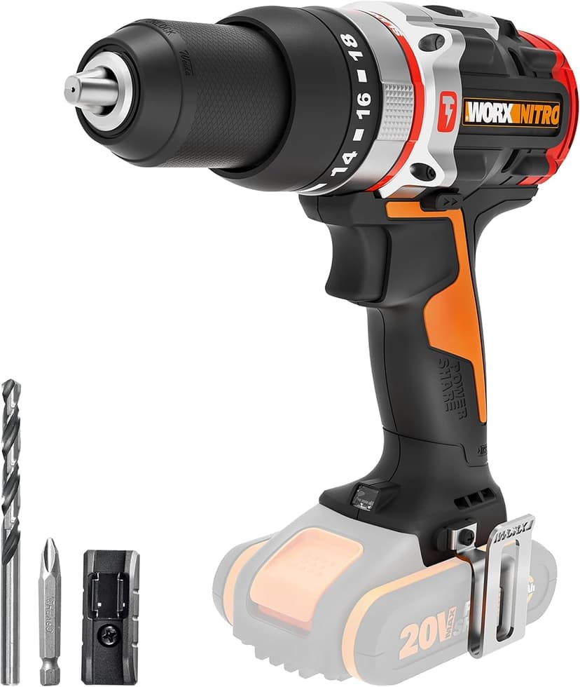WORX Perceuse à Percussion sans Fil 20V WX354.9, 2 en 1, moteur Brushless, technologie Active Hammer, couple réglable 60 Nm, Mandrin 13 mm, pour tous matériaux, sans Batterie ni Chargeur - 1