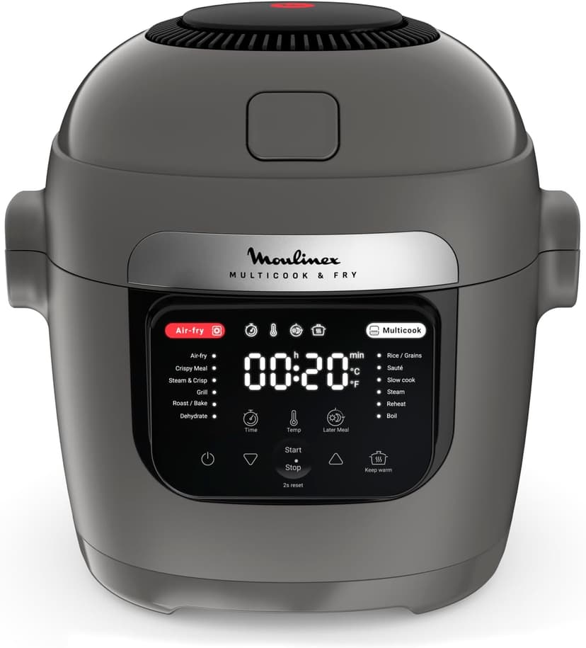 Moulinex Multicook & Fry, multicooker and integrated air fryer, 12 programs, Cooking on 2 levels, Delayed start, Capacity 6L, Grey Hippo, MZ730BF0 - 1