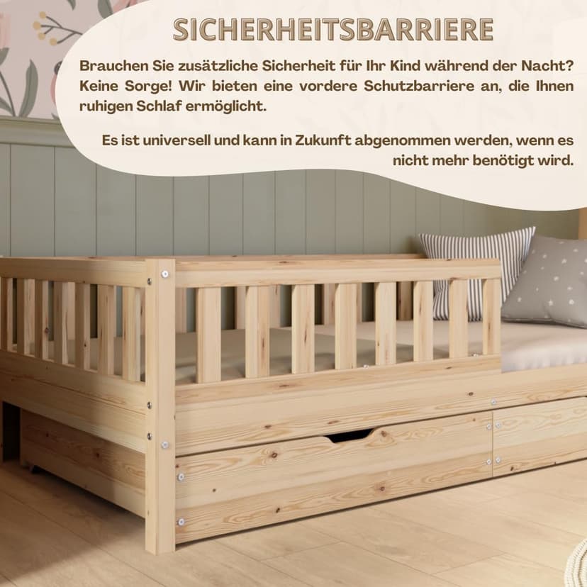 Crazy Pine Lit Enfant avec Tiroirs 190x90 cm – Montessori au Sol en Bois Massif avec Barrière – Sécurisé pour Tout-Petit – Design Scandinave, Montage Facile - Crazy Basic - 6