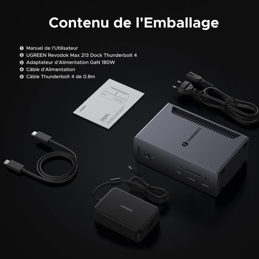 UGREEN Revodok Max 213 Thunderbolt 4 Dock 40Gbps (Dual 4K @ 60Hz, Single 8K Display), 13-in-1 Docking Station 90W Charging for Laptop, 2.5Gbps Ethernet, microSD & SD 4.0, 3.5 mm Aux - 9