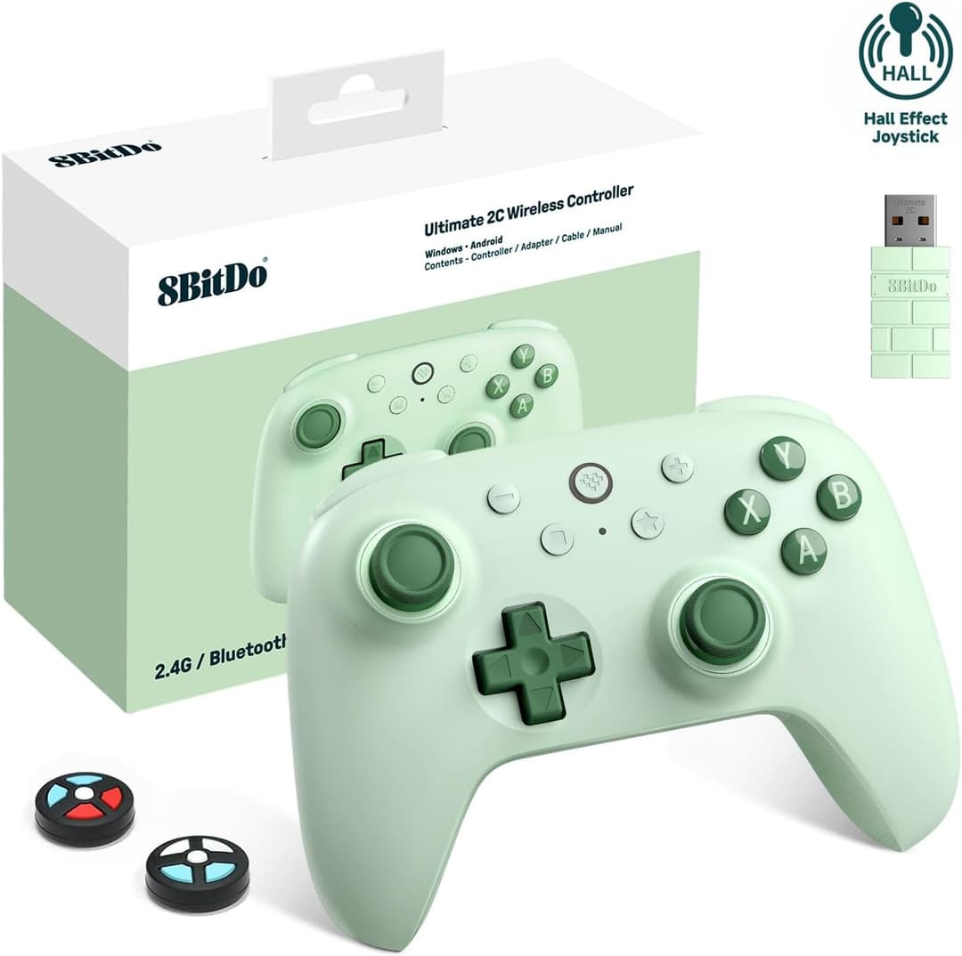8Bitdo Ultimate 2C Wireless Controller for Windows PC and Android, with 1000Hz Polling Rate, Hall Effect Joysticks and Hall Triggers, and Remappable L4/R4 Bumpers, Turbo Function (Green)