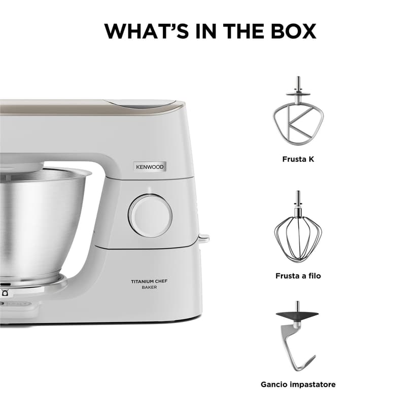 Kenwood Titanium Chef Baker KVC65.001WH Kitchen Processor with Integrated Scales 1200 W + 3-Piece Pastry Set, Spatula and Splash Guard White - 7