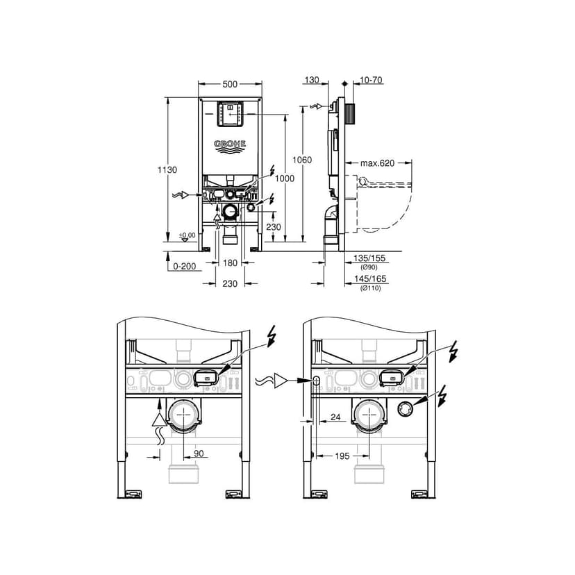 GROHE Rapid SLX Installation System for Wall-Hung Toilet for 113M Installation with Universal Cistern, Flow Manager and Electric Socket 39596000 - 3