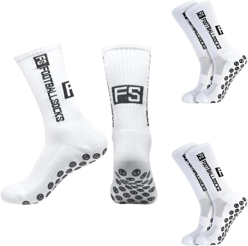 ZEPIQOR 3 Paires Chaussette Antidérapante Foot Chaussettes Antiderapantes Homme Femme, chaussette foot, EU 39-46 Chaussette Sport pour Football Basket Rugby Yoga Trekking Blanc - 1