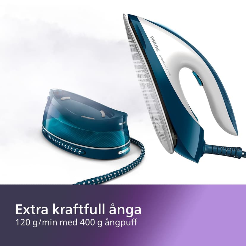 Philips PerfectCare Compact Plus steam generator - 2400W, 400 g, 6.5 bar pressure, OptimalTEMP Technology, 1.5 L tank, Blue/White (GC7844/20) - 3