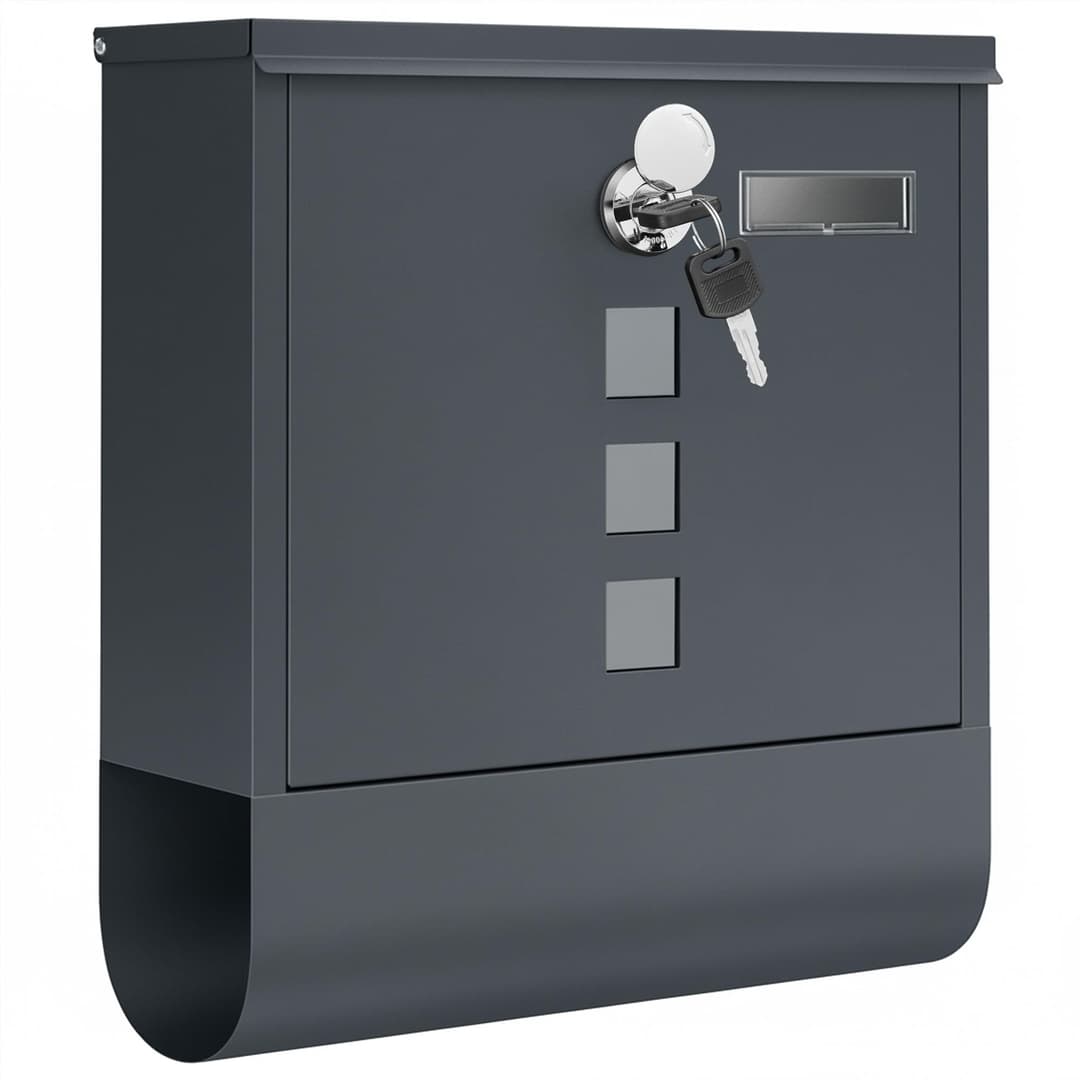 SONGMICS GMB20AG Wall-Mounted Post Box with Lock with Rotating Lid, Viewing Window, Name Holder, Newspaper Compartment, Easy Assembly, 10 x 30.8 x 33.8 cm, Charcoal Grey
