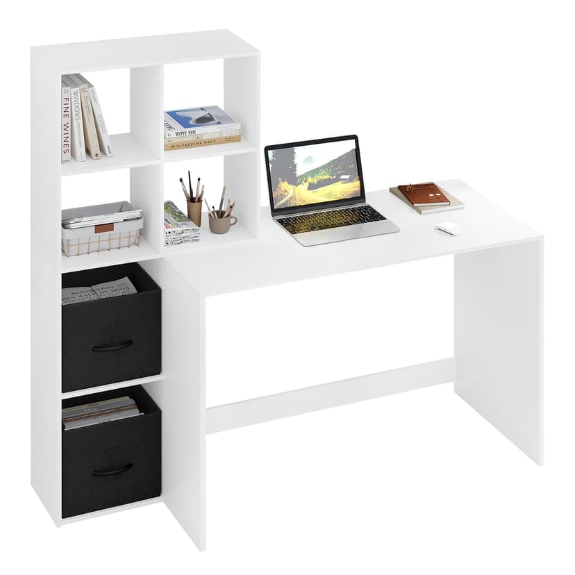 WOLTU Desk with Bookcase, Office Desk, Bookcase with 6 Open Compartments and 2 TNT Boxes, Computer Desk, Study, Bedroom, 140.5 x 50 x 134 cm, Wood, White, TS184ws - 8