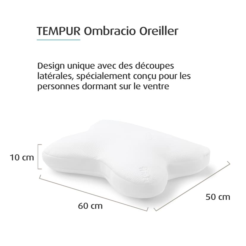 TEMPUR Ombracio Sleeping Pillow, Ergonomic Butterfly Shape Belly Sleeper Pillow, Medium Firm Lying Feel, 60 x 50 x 10 cm - 2