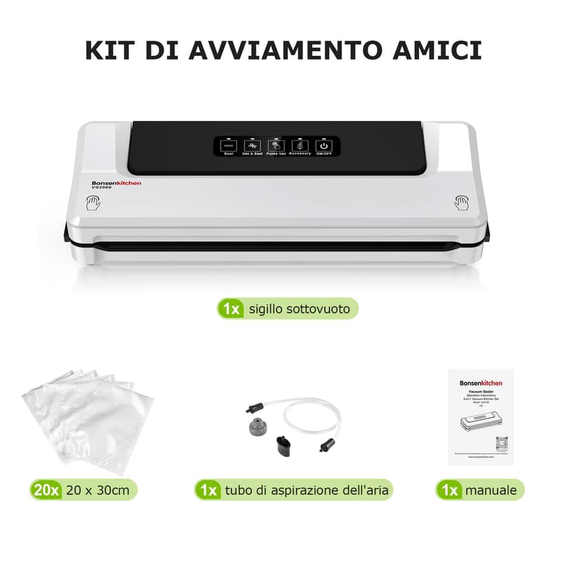 Bonsenkitchen Machine Sous Vide Alimentaire - Appareil de Mise Sous Vide pour La Cuisson Sous Vide et La Conservation des Aliments Frais, Y 5 Compris Les Sacs Sous Vide - 5