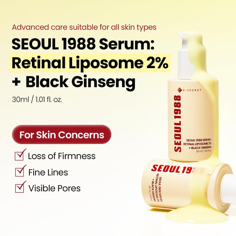 K-SECRET SEOUL 1988 Retinal Serum – Formulated with Advanced Retinal Liposome 2% and 58% Black Ginseng Extract | Fine Lines and Skin Texture Care Serum | Korean Skincare, 30ml / 1.01 fl oz - 2
