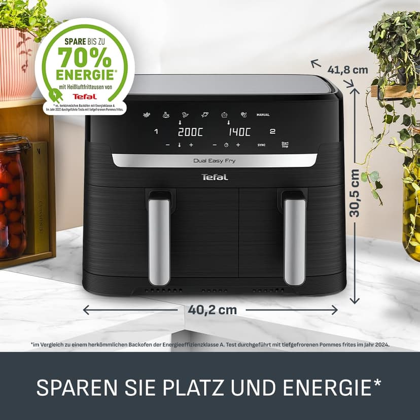 Tefal Dual Fryer without oil, 8.3 L capacity, 2 drawers of 5.2 L and 3.1 L, 7 automatic programs, digital screen, air fryer EY901810 - 8