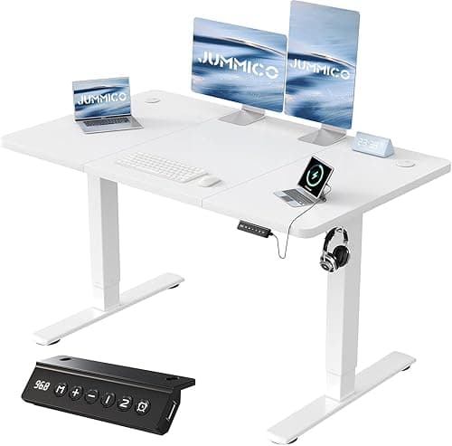 JUMMICO 120x60cm Electric Standing Desk with USB Charging Height Adjustable Desk with Sedentary Reminder Stand Up Desk with Splice Board for Home Office,White