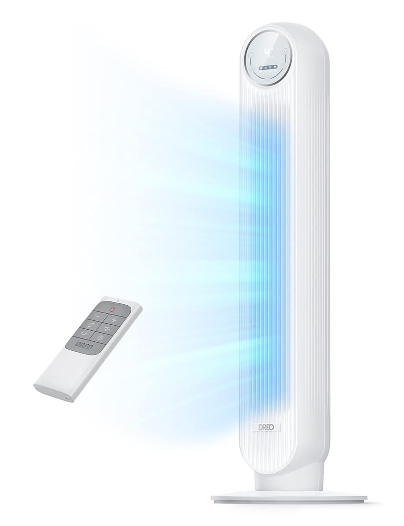 Dreo ventilateur colonne silencieux, Vitesse 7,6 m/s - Oscillant à 90° ventilateurs tour pour chambre, 92 cm de haut, Télécommande incluse, 4 vitesses, 4 modes, minuterie 8H, Noir - Nomad One - 1