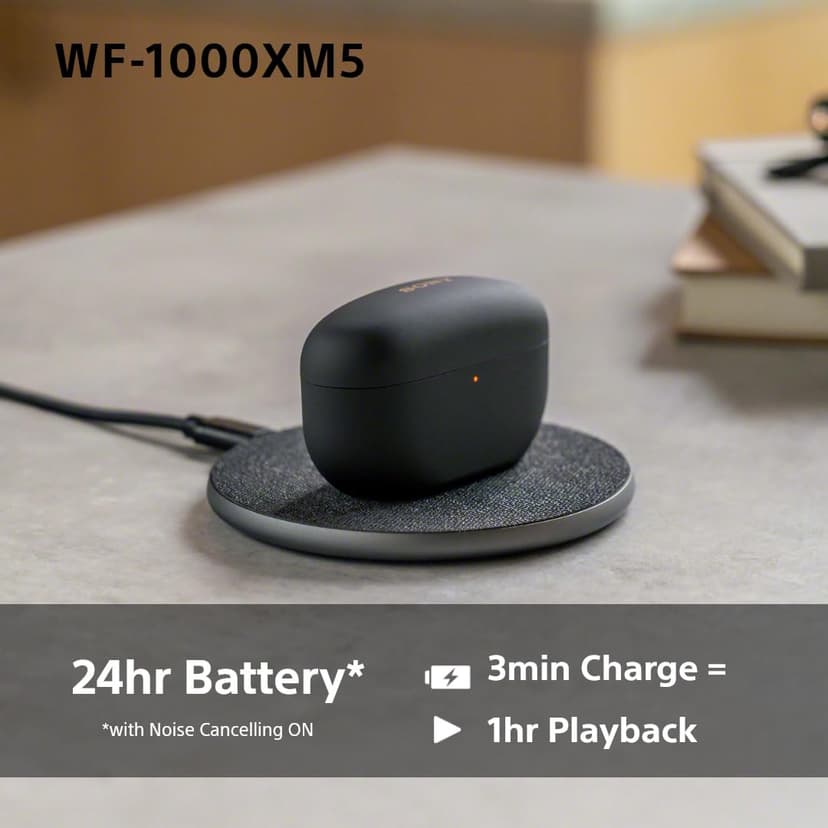 Sony WF-1000XM5 Wireless Noise Cancelling Earbuds, Bluetooth, In-ear Headphones, Mic, Up to 24 Hours Battery Life, Quick Charge, IPX4, iOS & Android Compatible - Black - 6