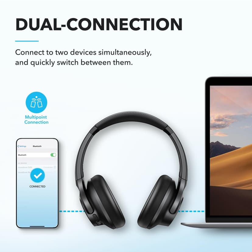 soundcore by Anker Q20i Hybrid Active Noise Cancelling Foldable Headphones, Wireless Over-Ear Bluetooth, 40H Long ANC Playtime, Hi-Res Audio, Big Bass, Customize via an App, Transparency Mode (Black) - 8