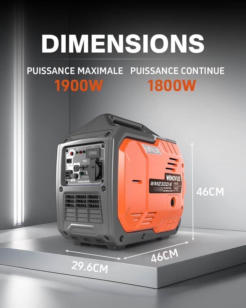 WENOVUS Electrogene Silent Inverter 1900W Gasoline Generator Group Portable Electric 4 Stroke 2 USB LED Display 3-in-1 and 2 Outlets 230V, Light Electrogene Set For Caravans, Gar - 3