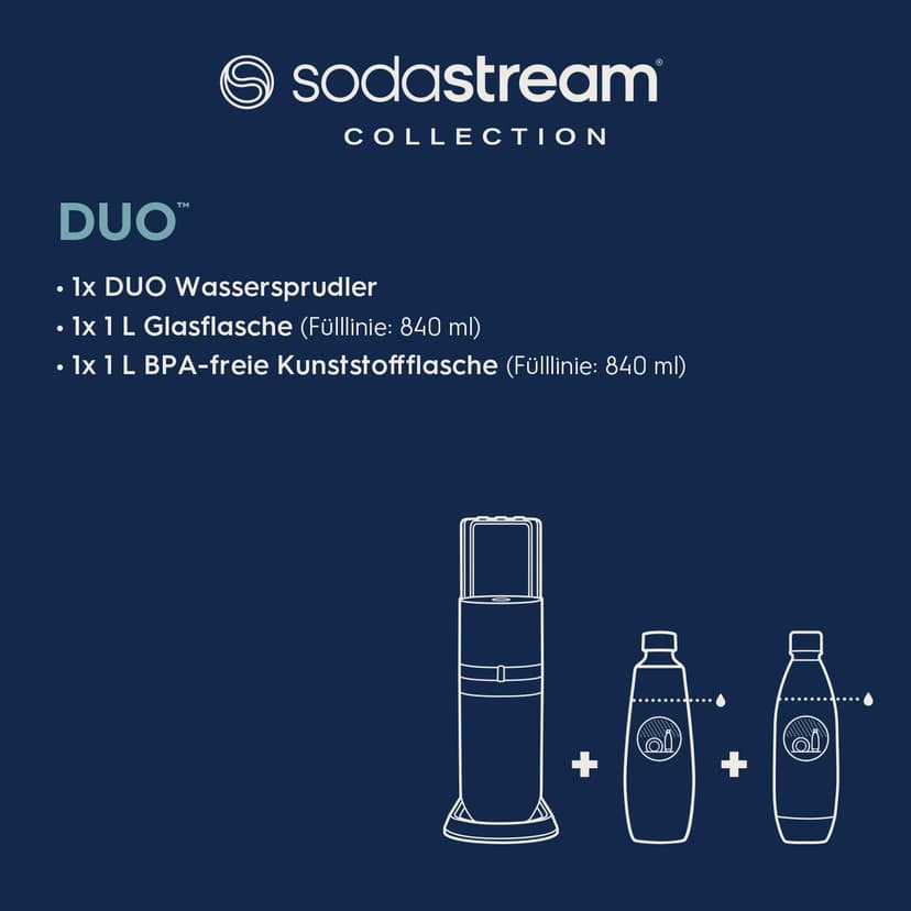 sodastream Duo – Machine à eau pétillante, 1 bouteille 1L sans BPA et 1 bouteille en verre 1L incluses, noire - 3