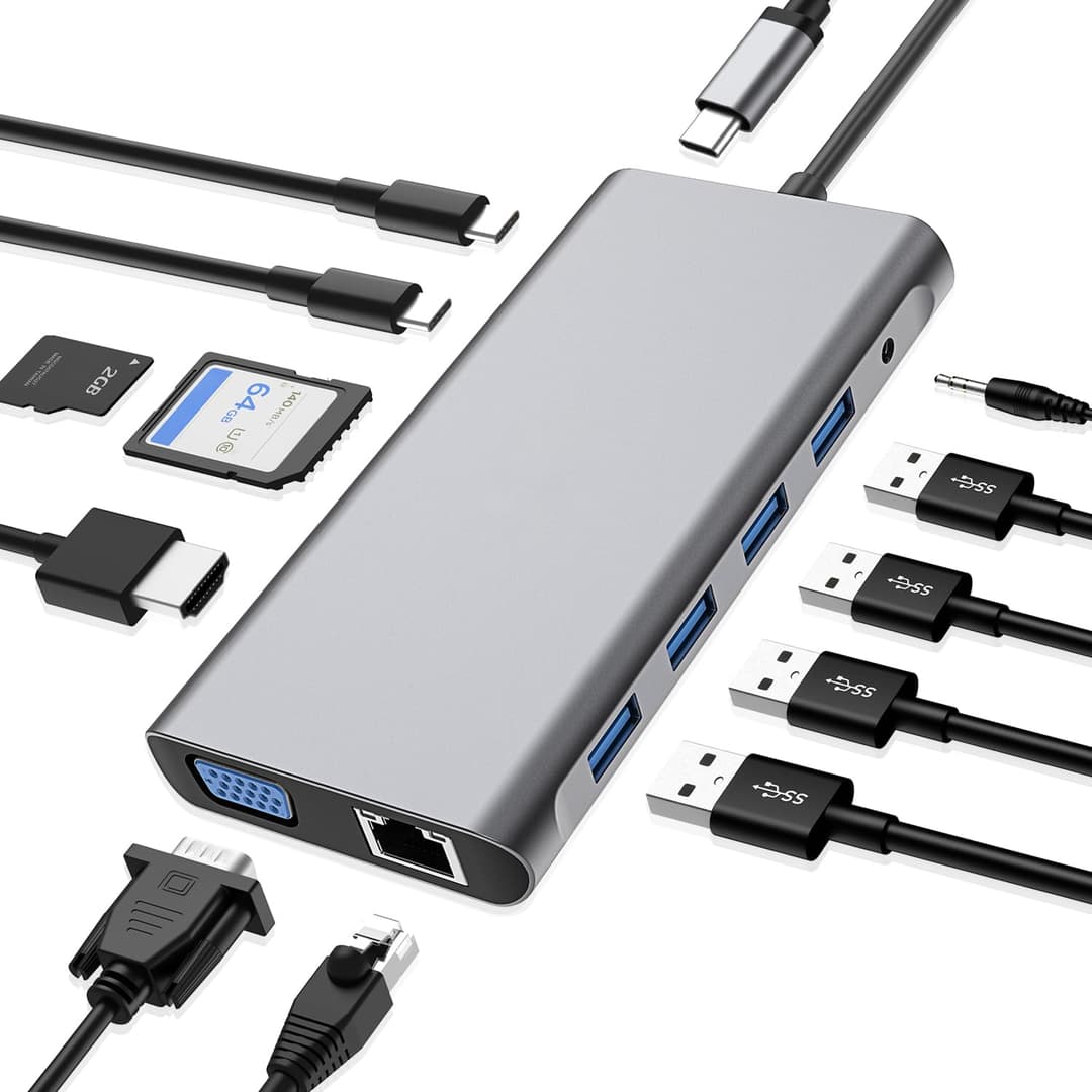 SZPACMATE USB C HUB - 12 in 1 Docking Station with 4K HDM…