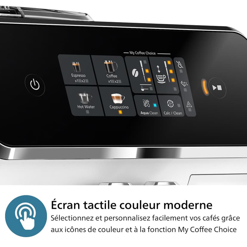 Philips Expresso broyeur Série 2300-4 Boissons, Écran tactile coloré, Carafe LatteGo, 40% plus silencieux grâce à SilentBrew, Broyeur 100% Céramique, Machine à café à grain Blanc Chromé (EP2333/40) - 4