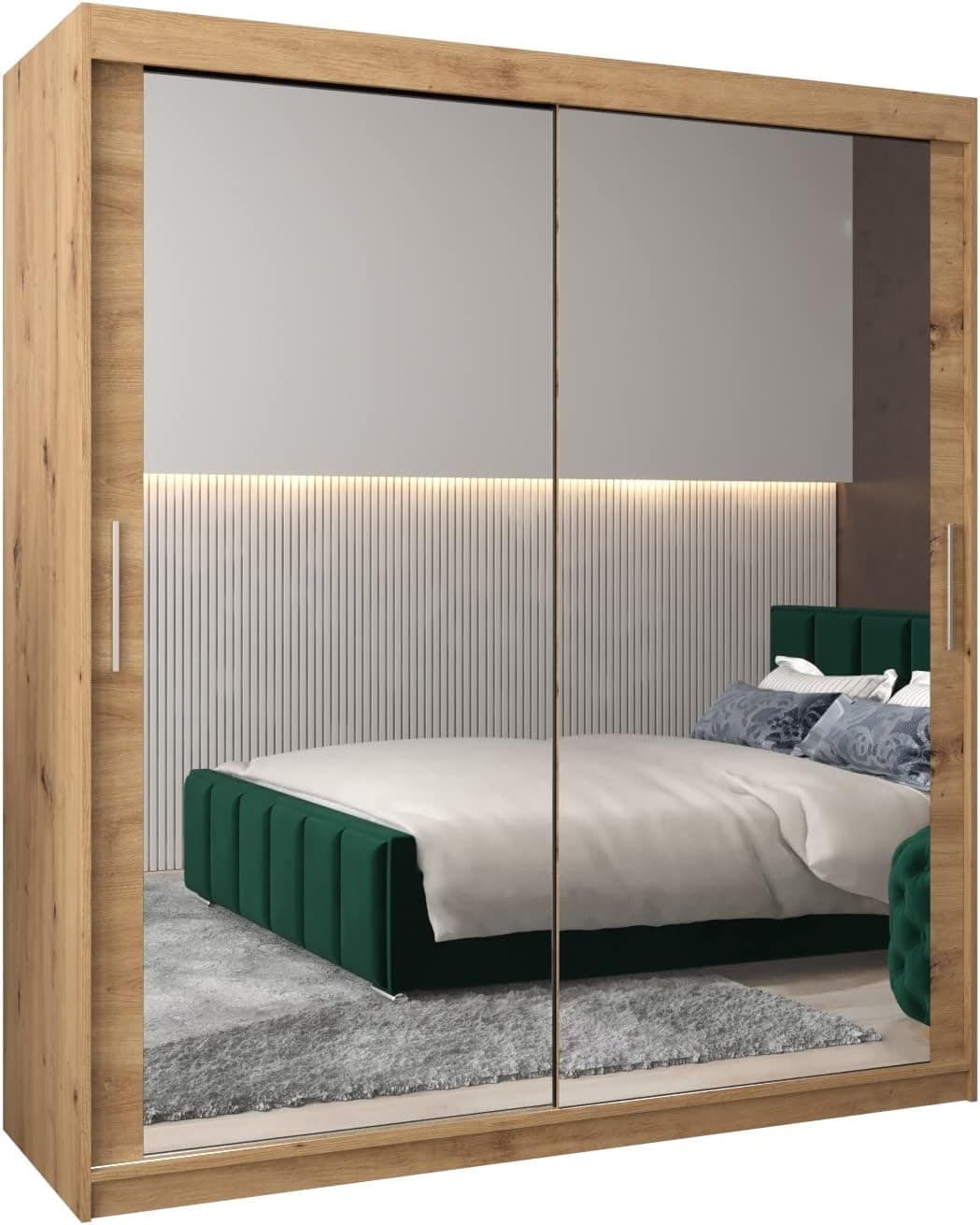 Tokyo 3 180 Sliding Door Wardrobe with Rod and Shelf Bedroom Wardrobe with Mirror (Handmade Oak)