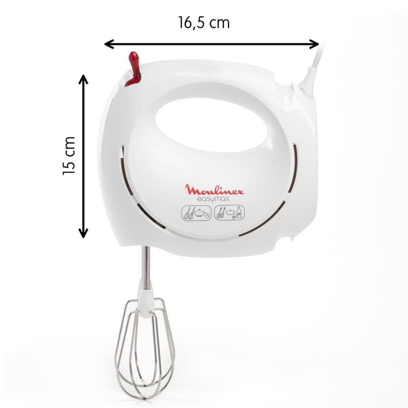 Moulinex Easymax, Batteur électrique, 200 W, 2 vitesses, 2 jeux de fouets inclus, Ergonomique, Compact, Blanc ABM11A30 - 6