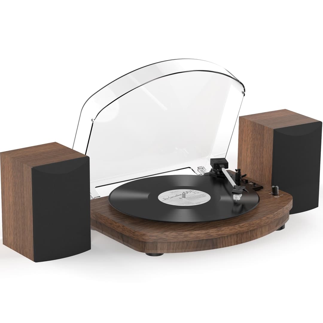 Vinyl Turntable with Two Stereo Speakers, Belt Drive, Wir…