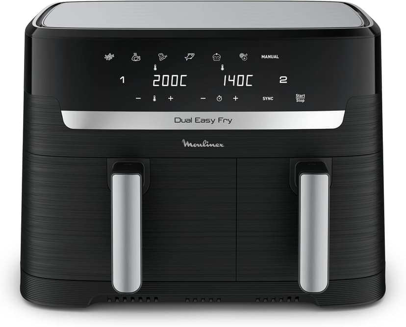 Moulinex Friteuse sans huile, Capacité 8,3 L, Jusqu'à 8 personnes, 7 programmes automatiques, Ecran tactile digital, Économie d'énergie, Air Fryer, Application dédiée, Easy Fry Dual EZ901820 - 1