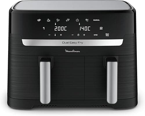 Moulinex Friteuse sans huile, Capacité 8,3 L, Jusqu'à 8 personnes, 7 programmes automatiques, Ecran tactile digital, Économie d'énergie, Air Fryer, Application dédiée, Easy Fry Dual EZ901820