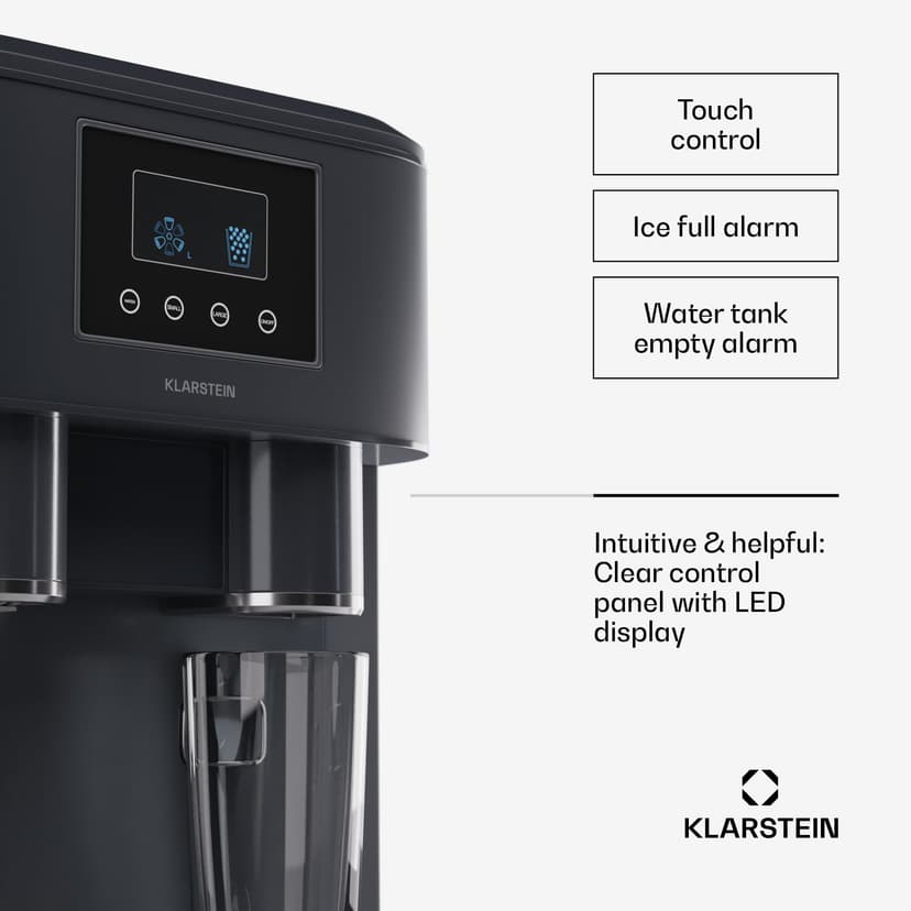 Klarstein 1.8L Small Ice Maker Machine, Counter Top Ice Machine For Home and Kitchen, Fast Operation, 15 kg of Crushed and Bullet Ice, Touch Controls, Easy To Clean Countertop Ice Cube Maker Machine - 4