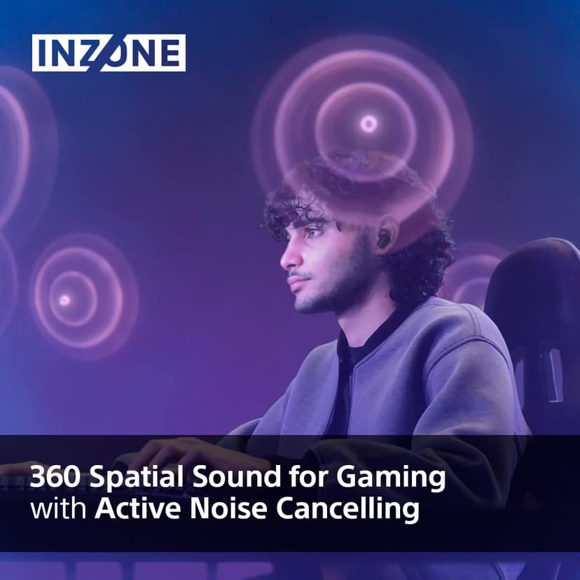 Sony INZONE Buds - True Wireless Gaming Earbuds, 360 Spatial Sound, Light Weight, Comfortable Fit, Active Noise Cancelling, AI Microphone, 24hr Battery, Low Latency Dongle, PC & PS5 Compatible - Black - 3
