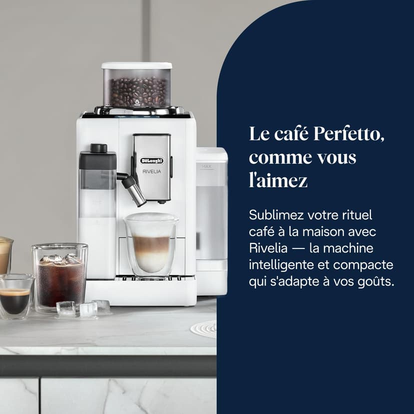 De'Longhi Rivelia EXAM440.55.W, Fully Automatic Coffee Machine with LatteCrema Hot, Automatic Milk Frother, Compact Size Bean to Cup Coffee Machine, 16 Recipes, Touch Colored Display, Arctic White - 2
