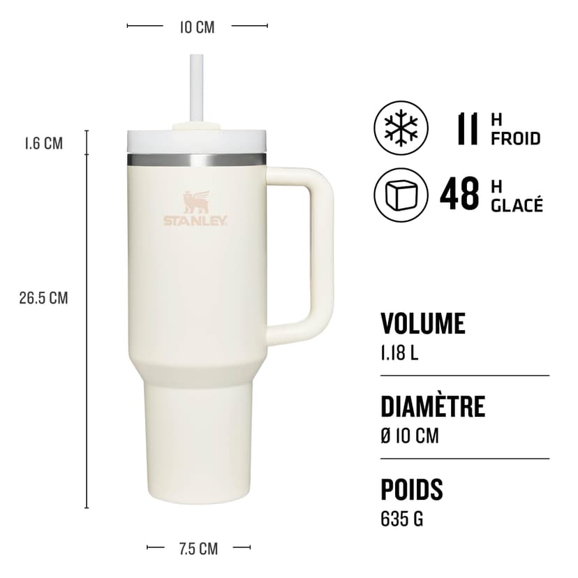 STANLEY Quencher H2.0 FlowState Mug Isotherme avec Paille 1.2L - Froid Pendant 11 Heures - Glacé Pendant 48 Heures - Thermos Lavable au Lave-Vaisselle - Gourde Inox Sans BPA - Cream Tonal - 3