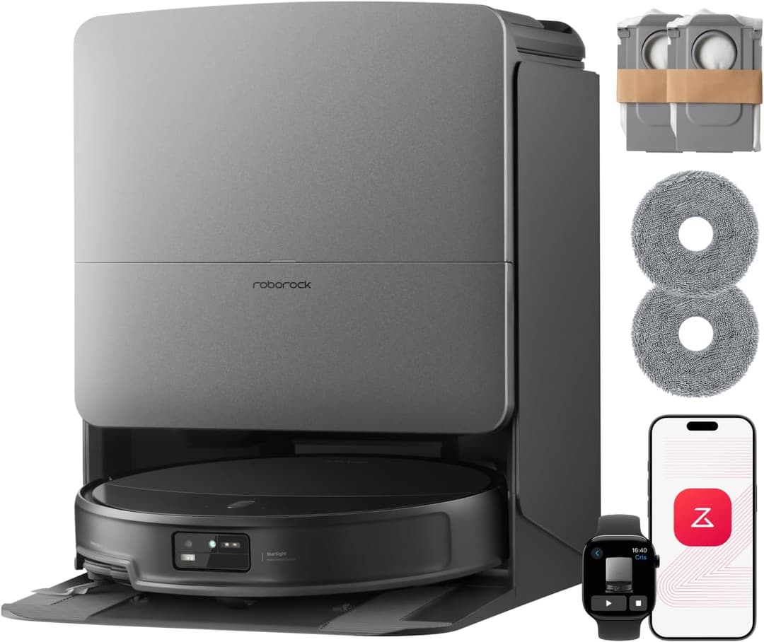 roborock Saros 20 Set Robot Aspirateur Laveur 36000Pa, Châssis AdaptiLift 3.0, Système Autonome StarSight 2.0, Double Anti-enchevêtrements, Technologie FlexiArm, Nouvelle Station RockDock, Ultra-mince