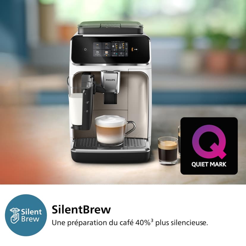 Philips Expresso broyeur Série 2300-4 Boissons, Écran tactile coloré, Carafe LatteGo, 40% plus silencieux grâce à SilentBrew, Broyeur 100% Céramique, Machine à café à grain Blanc Chromé (EP2333/40) - 6