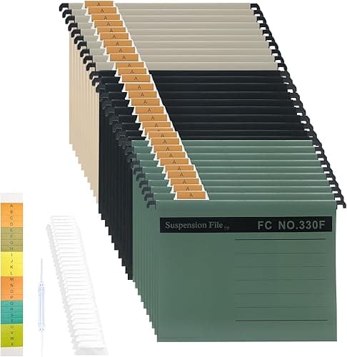 A4 Suspension Files,30 Pack Polypropylene Filing Cabinet Suspension Files with Tabs and Card Inserts for Office School Home(Mixed Color)