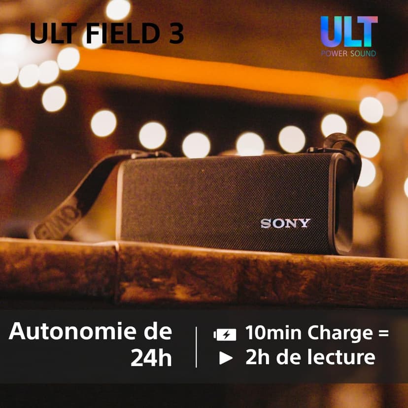 Sony ULT Field 3 - Enceinte Bluetooth Ultra Portable avec ULT Power Sound, Batterie 24h, IP67, étanche, Anti-poussière, Anti-Choc, bandoulière détachable, compacte - Blanc cassé - 6