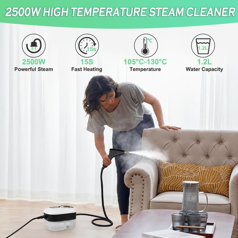 Vicloon Steam Cleaner, Handheld Steam Cleaning 2500W with 6 Speeds 4 Brush Heads, 3.5 Bar, 1200 ML Water Tank, for Cleaning Kitchen, B Year, Furniture, Car - 3